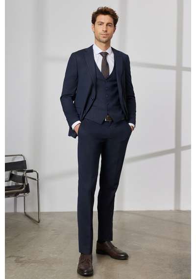 Ac&Co / Altınyıldız Classics Erkek K.lacı Slim Fit Dar Kesim Mono Yaka Desenli Yelekli Takım Elbise K.lacı Koyu Lacivert Ac&Co / Altınyıldız Classics Erkek K.lacı Slim Fit Dar Kesim Mono Yaka Desenli Yelekli Takım Elbise K.lacı Koyu Lacivert
