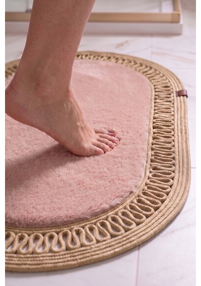 Banyo Paspası Takımı 60x100+40x60 Cm İç Trikot Pembe & Camel