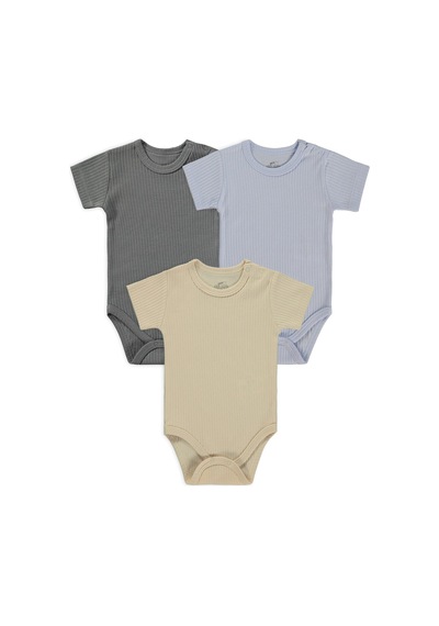 Minidamla Baby Minidamla Kısa Kol Basic 3'lü Set 1-18 Ay Çıtçıtlı Badi - Mavi