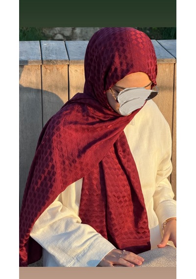 Qalortex Scarf Premium Pamuklu Jakar Şal-bordo