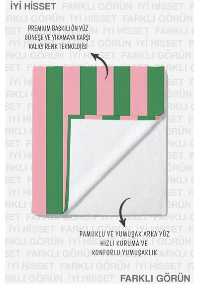 Çizgili Pembe Yeşil Plaj Havlu Örtüsu - Modern Renk Bloklu Hızlı Kuruyan Mikrofiber Havlu Örtü Uçuk Akasya