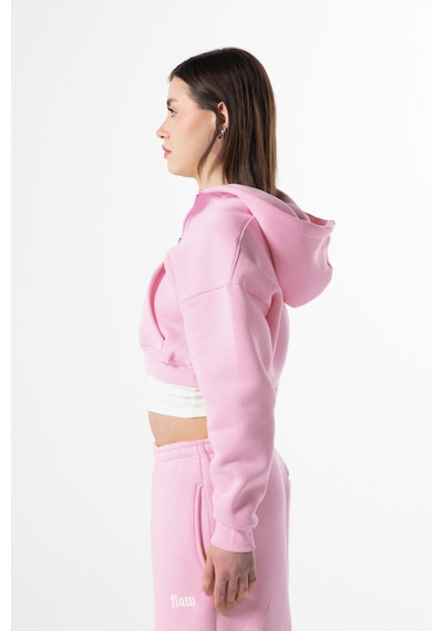 Flaw Nakışlı Zip Crop-28835 Pembe