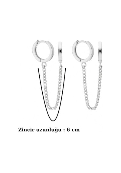 925 Ayar Gümüş Çift Kulak Deliği 2 Li Zincirli Küpe Zincirli Modern Halka Küpe Özel Tasarım Küpe Gümüş