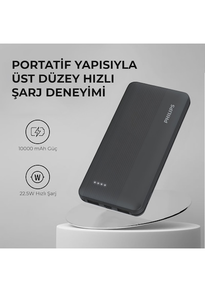 Philips DLP2120 10000 mAh 22.5W 2xUSB-A + Type-C PD Üç Çıkışlı Powerbank