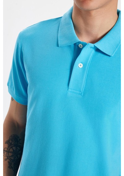 Tudors Erkek Slim Fit Dar Kesim %100 Pamuk Mavi Polo Yaka Tişört-32725 Toz Mavisi Mavi