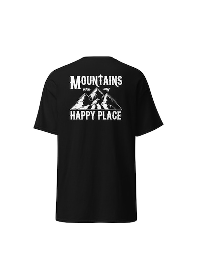 Wildstyle Mountains Are My Happy Place Dağcı Doğa Kamp Baskılı Unisex Pamuklu Tişört Siyah
