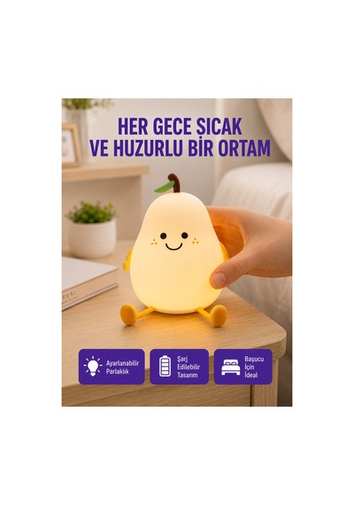Usb Şarjlı Armut Gece Lambası Dokunmatik Renk Değişimli Çok Rnekli