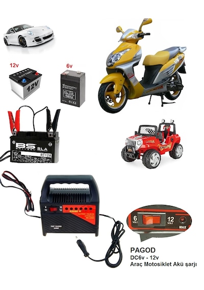 Araç Motosiklet Uyumlu Akü Şarj Cihazı Dc 6v 12 Volt 6 Amper Hb-1 Araç Motosiklet Uyumlu Akü Şarj Cihazı Dc 6v 12 Volt 6 Amper Hb-1