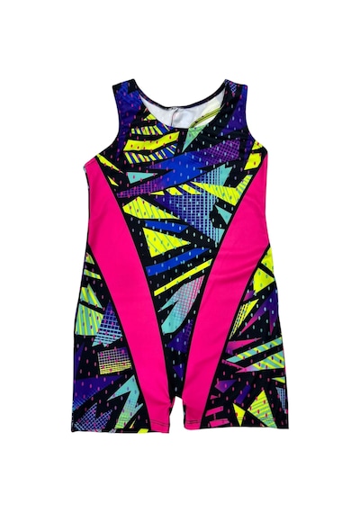 Lolliboomkids Kız Çocuk Neon Renkler Geometrik Desen Geçişli Yüzücü Tarz Mayo Neon Pembe