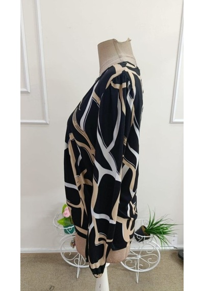 Butik İstanbul Kadın Uzun Kollu Yuvarlak V Yakalı Leopar Desenli Süprem Bluz