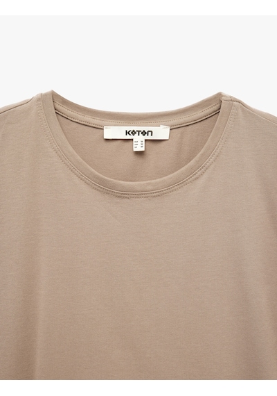 Koton Slim Fit Kısa Kollu Bisiklet Yaka Pamuklu Tişört Deve Tüyü 6sak50261ek Taba