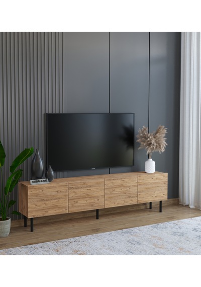 Minimalist 160 Cm Demir Ayaklı Ahşap Görünümlü Tv Ünitesi