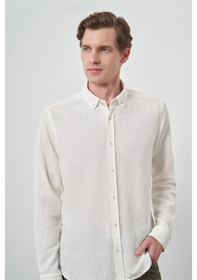 Morven Erkek Beyaz Trend Keten Slim Fit Düğmeli Yaka Gömlek 25ys004013600 Beyaz Beyaz