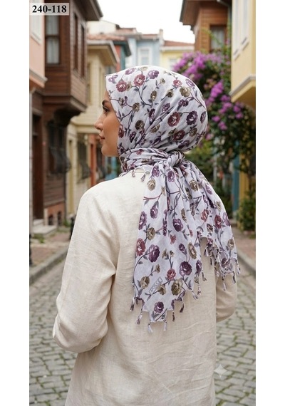 Dolce Cotton Desenli Sökme Boncuklu Eşarp 240-118 Çok Renkli
