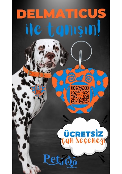 Petjoo 28.Delmaticus Mavi-Turuncu Qr'lı Köpek Künyesi