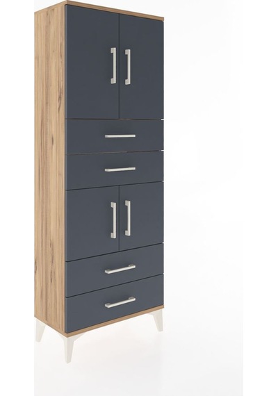 Arges Dolap 3 Raflı 4 Çekmeceli 4 Kapaklı 60x30x163 Çam-antrasit Çam