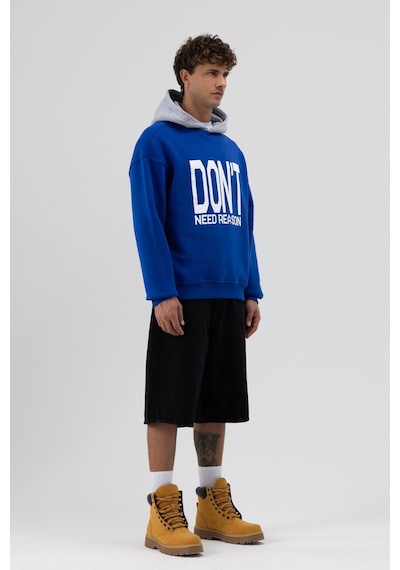 Vamos Çift Renk Baskılı Oversize Sweatshirt V70-92 Saks Mavi
