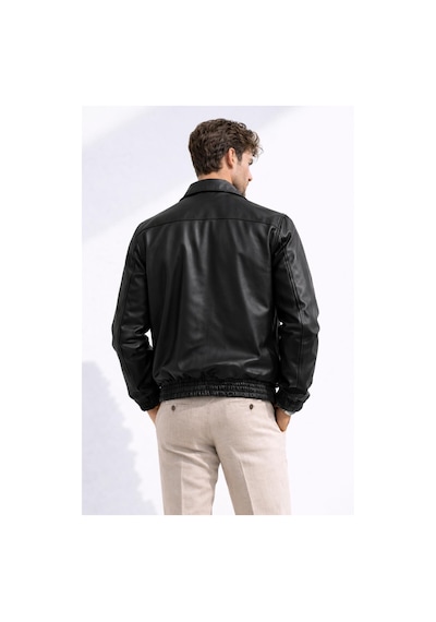 Freemen Erkek Beli Lastikli İç Cepli Suni Deri Bomber Oversize Ceket-389 Siyah