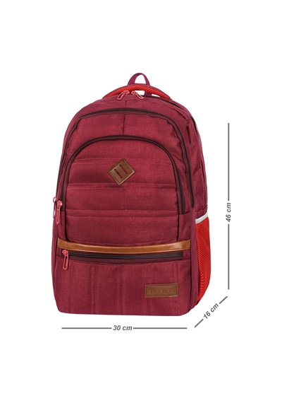 Su Gecirmez Cordura Kumas Punterez Dikisli Laptop Ve Suluk Bolmeli Gunluk Ve Okul Sirt Cantasi Bordo