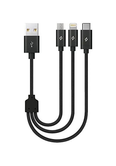 Alumicable Mini Trio Lightning Micro Usb 30cm Şarj Kablosu, Siyah