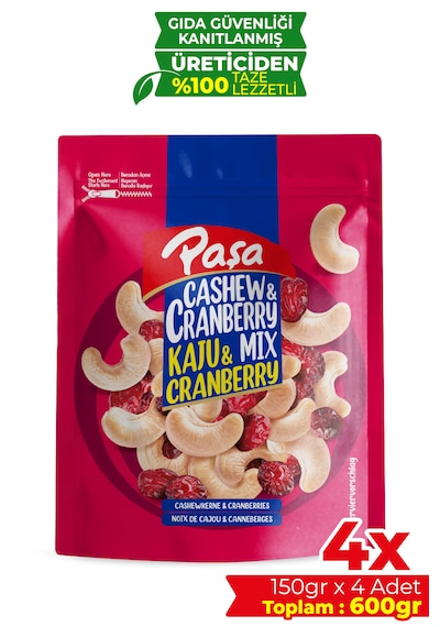 Paşa Kuruyemiş Çiğ Kaju & Cranberry Mix 4 x 150 G