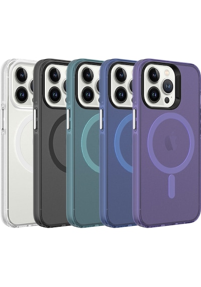 Apple Uyumlu iPhone 13 Pro Max Uyumlu Zore Magsafe Şarj Özellikli Buzlu Transparan C-pro Sert Kılıf-derin M Derin Mor -
