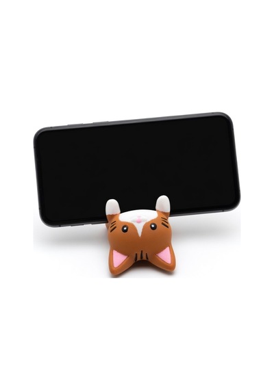 Kahverengi Kedi Figürlü Telefon Tutucu Stand - 3d Baskı Ofis Masaüstü Aksesuarı Ve Biblo