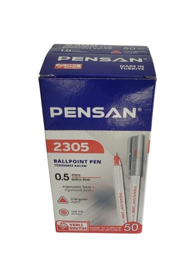 Pensan 2305 0.5mm 50li Üçgen Kırmızı Tükenmez Kalem