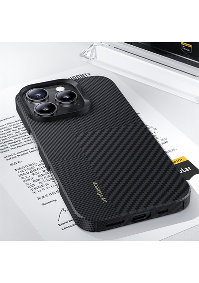Apple Uyumlu iPhone 16 Pro Kılıf M-safe Şarjlı Metal Kamera Çerçeveli Benks Montage Armorair Kevlar Kapak Siyah Siyah