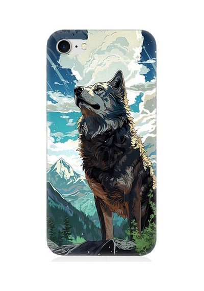 Apple Uyumlu iPhone 7 Fantastik Bulutlar Ve Kurt Desenli Silikon Kılıf
