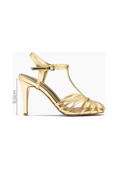 Ilona Gold Metalik Yuvarlak Burunlu Kadın Sandalet