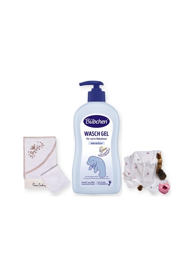 Baby Shower Hediye Seti 3 Parça: Kundak Havlu + Şampuan + Müslin Örtü - Pembe 400 Ml