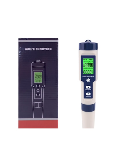 5in1 Dijital PH/TDS/EC/Tuzluluk/Sıcaklık Metre Işıklı Test Cihazı