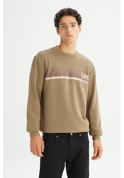 Lee Regular Fit Normal Kesim Bisiklet Yaka Baskılı Haki Sweatshirt