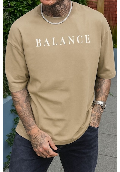 Balance Baskılı Unisex Tshırt Bej