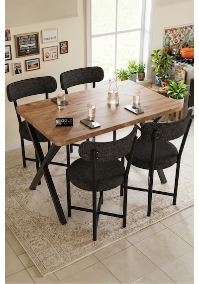 Sandalye 2 Adet Keten Kumaş Metal Ayak Modern Mutfak Sandalyesi Cafe Balkon Ofis Teddy Antrasit