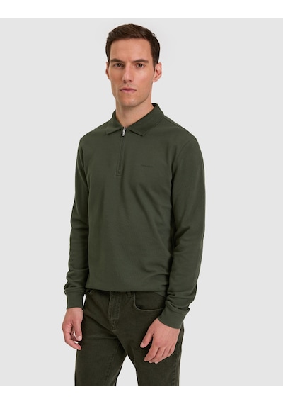 Pierre Cardin Koyu Yeşil Slim Fit %100 Pamuk Kıvrılmaz Fermuarlı Polo Yaka Basic Sweatshirt 50334013-vr079