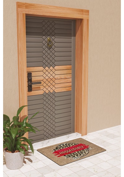 Rugmood Modern Dijtal Baskı Kırmızı Hoşgeldiniz Leopar Kapı Önü Paspası Çok Renkli