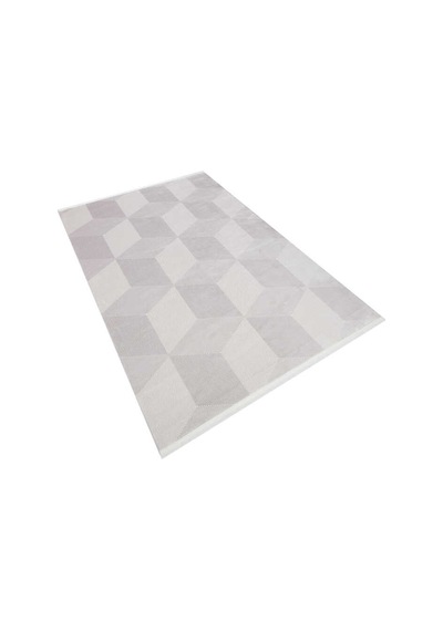 Geometrik Küp Desenli Prato İpeksi Lüks Viskon Halı Pr01 Gri Gri-krem