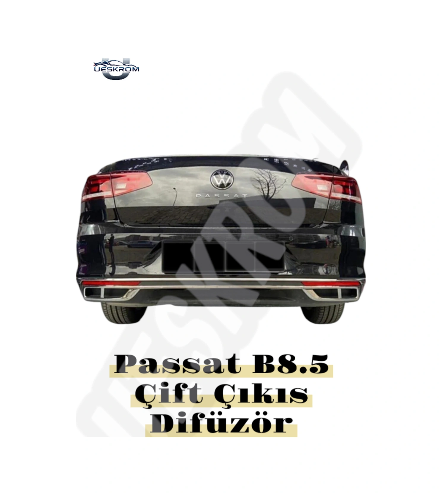 Ueskrom Passat B8,5 Krom Difüzör 3 Prç Cift Çıkış 2019 -2021 Uyumlu