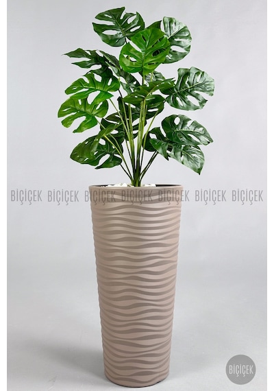 Biçiçek Yapay Monstera Deve Tabani Bi̇tki̇si̇ 130 Cm Mocha Kumsal Saksıda