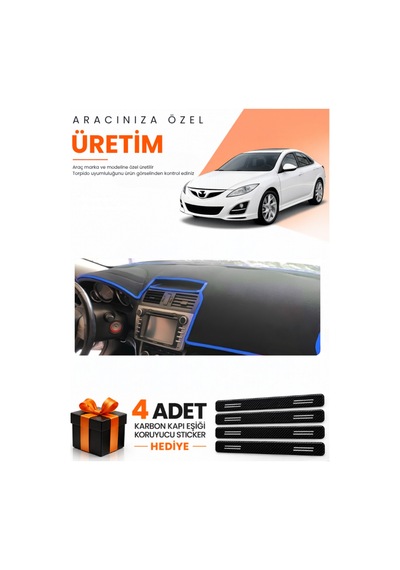 Mazda 6 2007-2013 Uyumlu Torpido Koruma Örtüsü Oto Kılıfı - Siyah Mavi