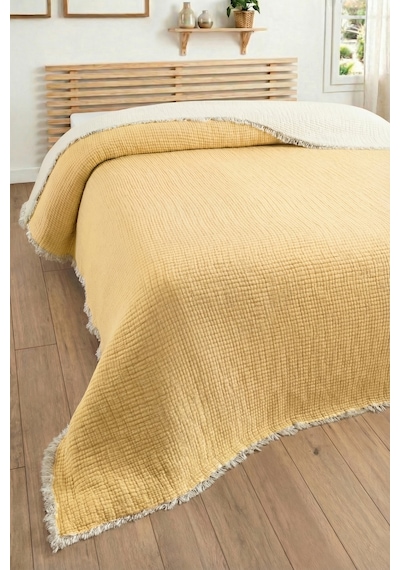 5 Katlı Dolgulu Müslin Yorgan 240x260 Cm- Battal Boy Yumuşak Yatak Örtüsü-sarı Sarı