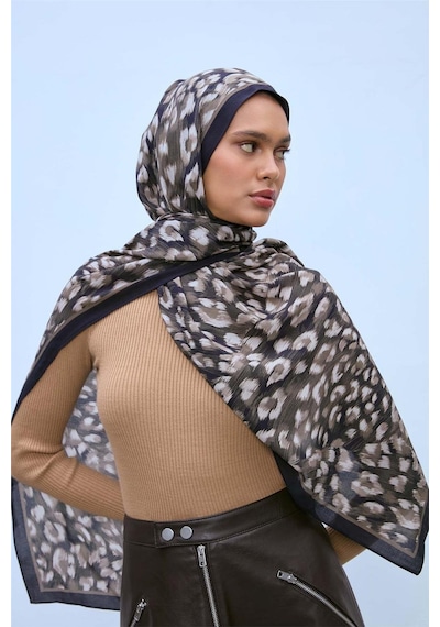 Silk Home Eco Viscose Leopar Desen Şal 6001 Gri-siyah-vizon