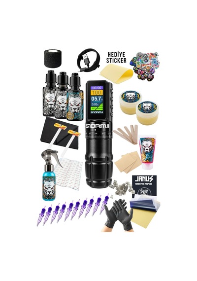 Storm 2 Black Kablosuz 7 Stroke Değişebilir Dövme Makinesi Seti - Premium Dövme Seti