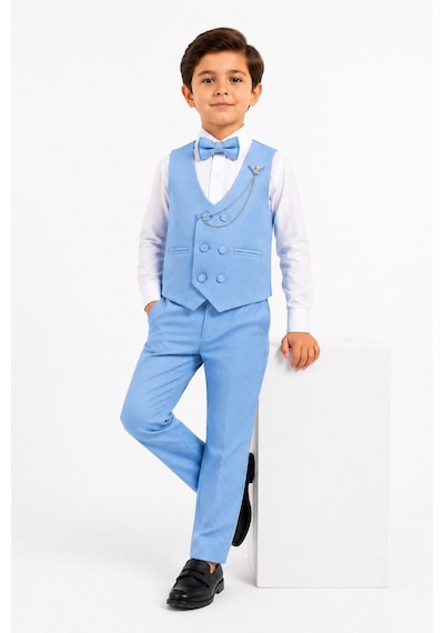 Mnk Baby & Kids Erkek Çocuk 6 Düğme Yelekli Özel Gün Takım Elbise M00834 mavi