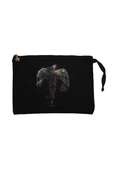 Anka Kuşu Phoenix Siyah Clutch Astarlı Cüzdan / El Çantası Siyah