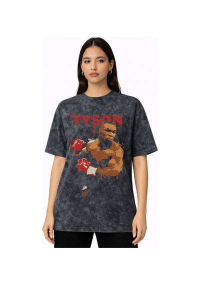 Mike Tyson Sporcu Boksör Dövüşçü Baskılı Unisex Oversize Vintage Siyah