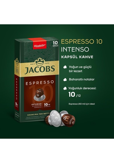 Jacobs Espresso 10 Intenso Nespresso Uyumlu Kapsül Kahve 10 Kapsül X 5 Adet Kapsül Kahve