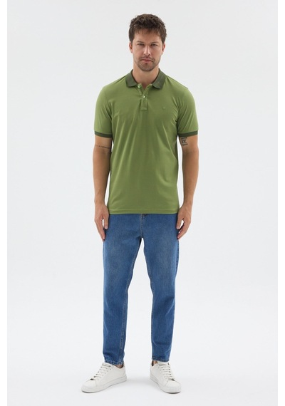 Yeşil Polo Yaka Pike Kısa Kol Slim Fit %100 Pamuk Tişört 1011260171 Fıstık Yeşili